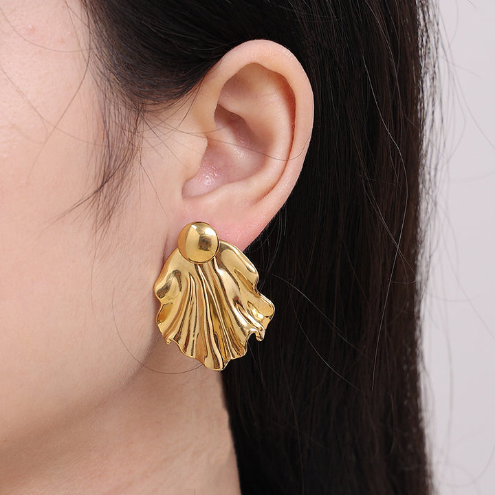 Simple Pleated Stainless Steel Exaggerated Gold Stud Earrings