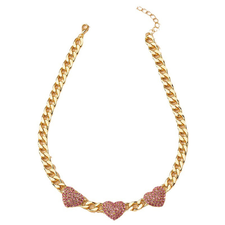 Women's Korean-style Fully Jeweled Loving Heart Necklace