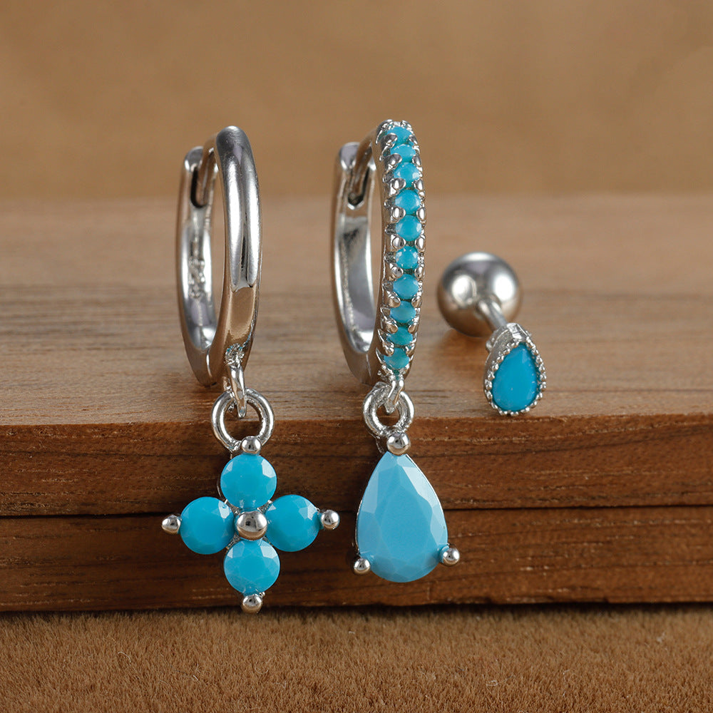 Fashion Diamond-embedded Turquoise Earring Set Women