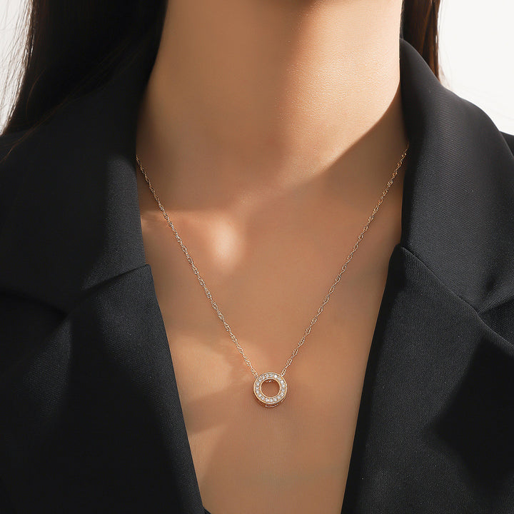 Micro Inlaid Zircon Geometric Ring Necklace Women's Fashion