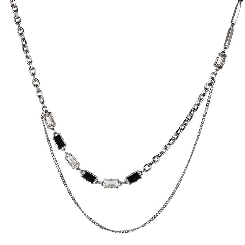 Special-interest Design Black And White Diamond Double-layer Necklace