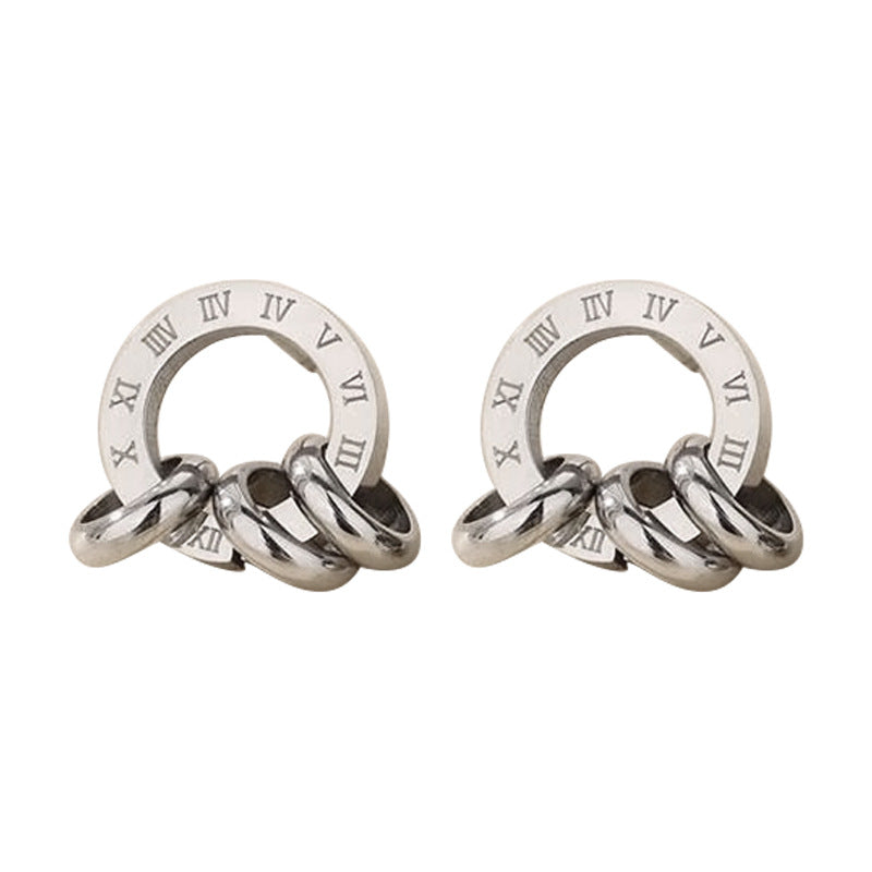 Fashion Roman Numerals Ring Ear Studs Female Creative