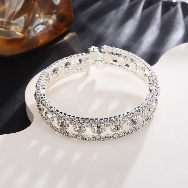 Rhinestone Full Diamond Winding Open Three-ring Bracelet For Women