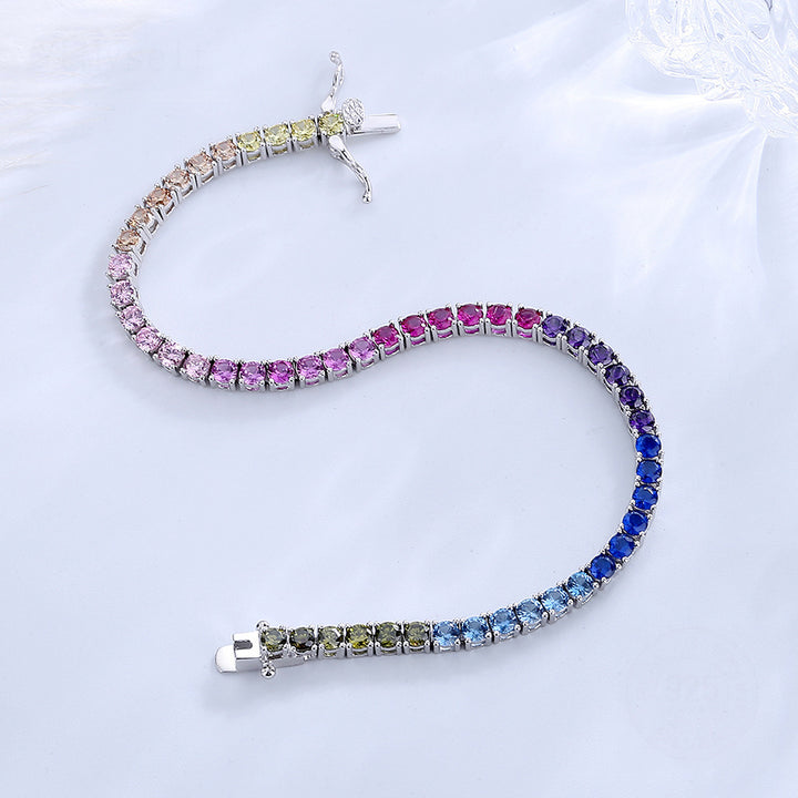 New 3 Mm Tennis Chain Shiny Rainbow Zircon 925 Silver Women's Bracelet