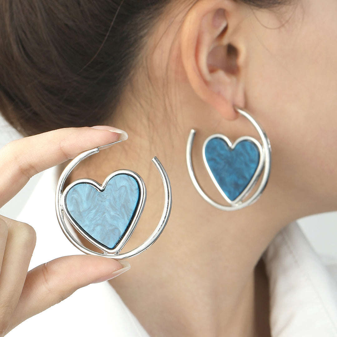 Exquisite C- Ring Love Heart Earrings Women's Simple