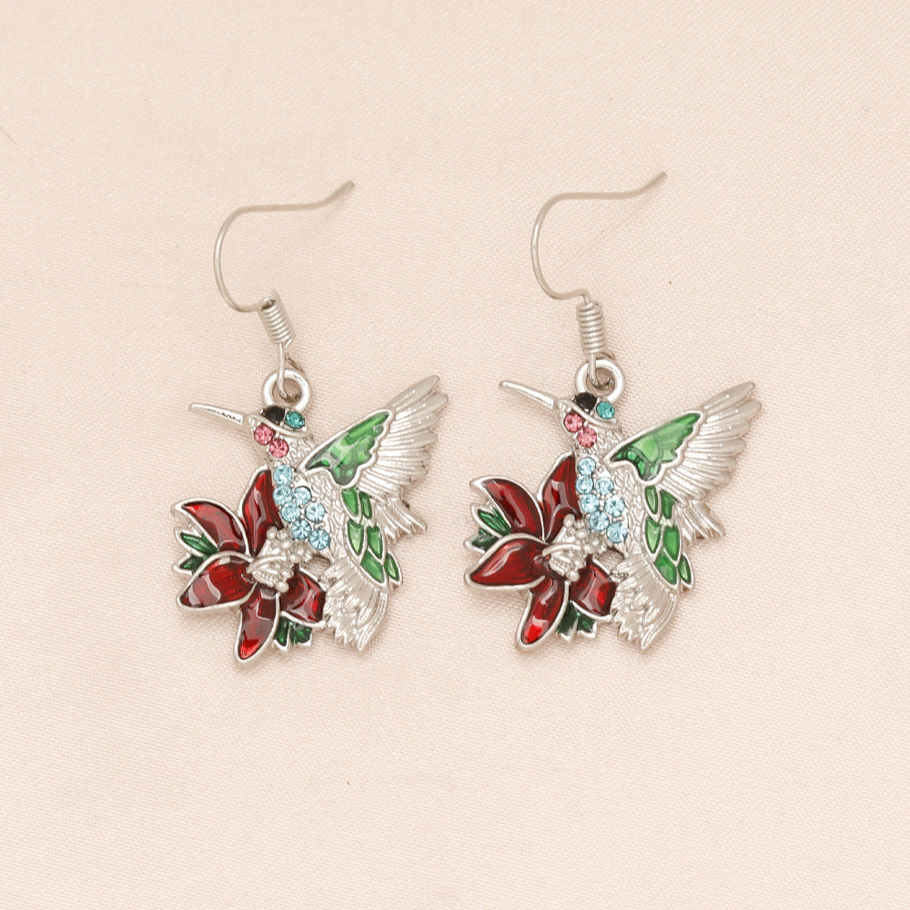 Colorful Hummingbird Full Diamond Pendant Earrings