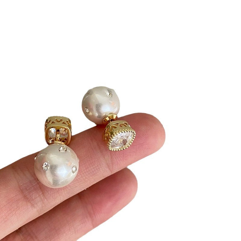 Retro Zircon Pearl Stud Earrings Women's