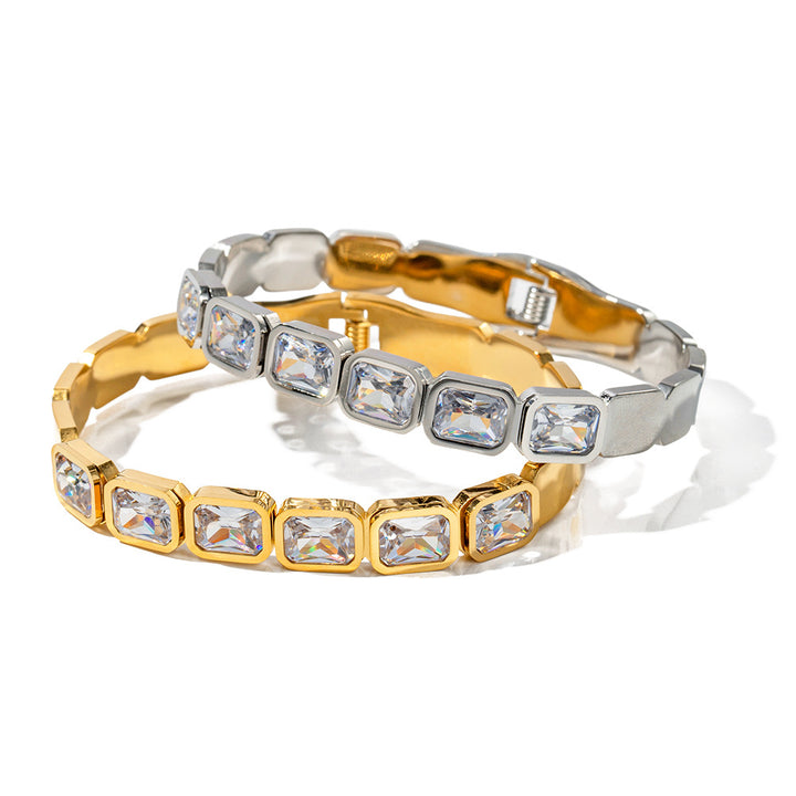 Women's Fashionable All-match Titanium Steel Gold Inlaid Zircon Bracelet