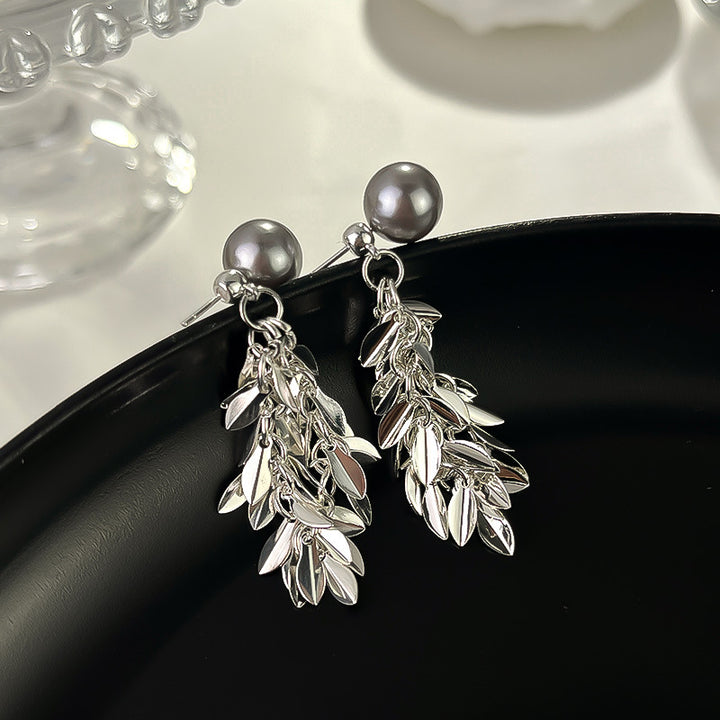 Sparkling Gray Pearl Tassel Earrings