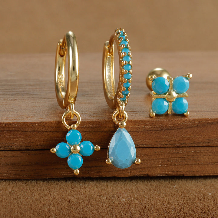 Fashion Diamond-embedded Turquoise Earring Set Women