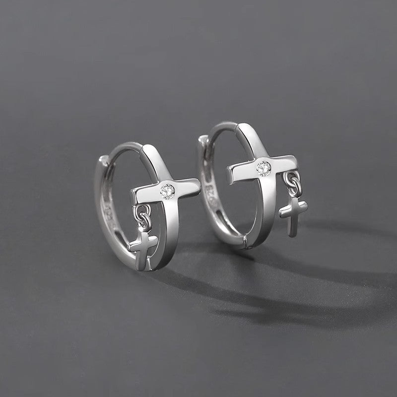 American Personality Double Cross Niche Design Men's Ear Rings