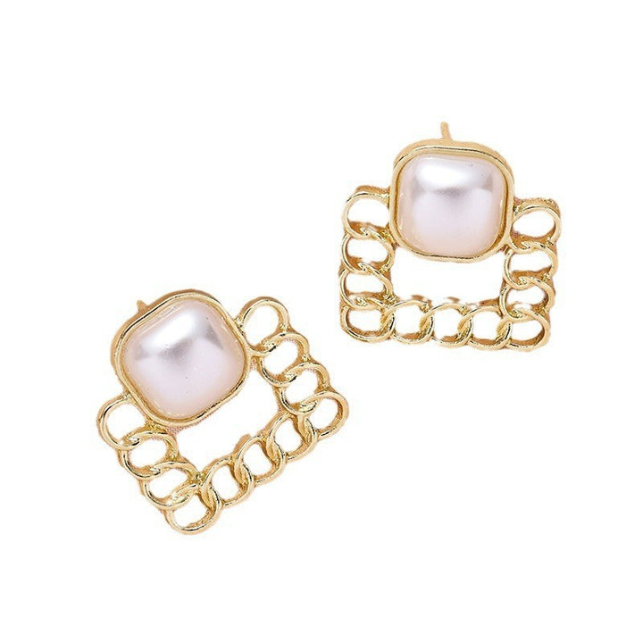 Fashion Chain Geometric Square Ear Studs Pearl Vintage