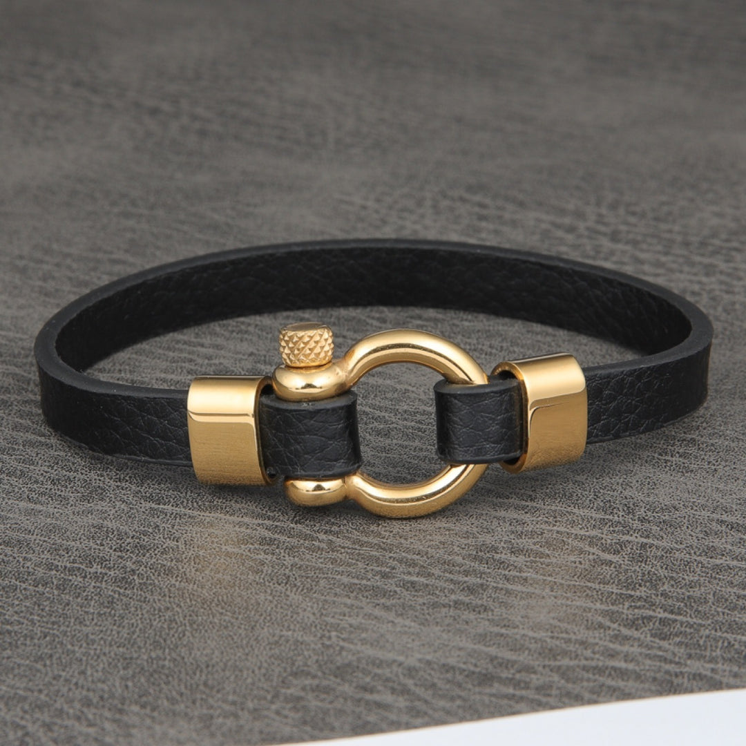 Leather Bracelet U-shaped Lock Simple Men's Retro Stainless Steel