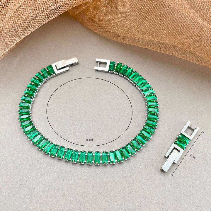 Geometric Inlaid Color Zircon Stainless Steel Bracelet