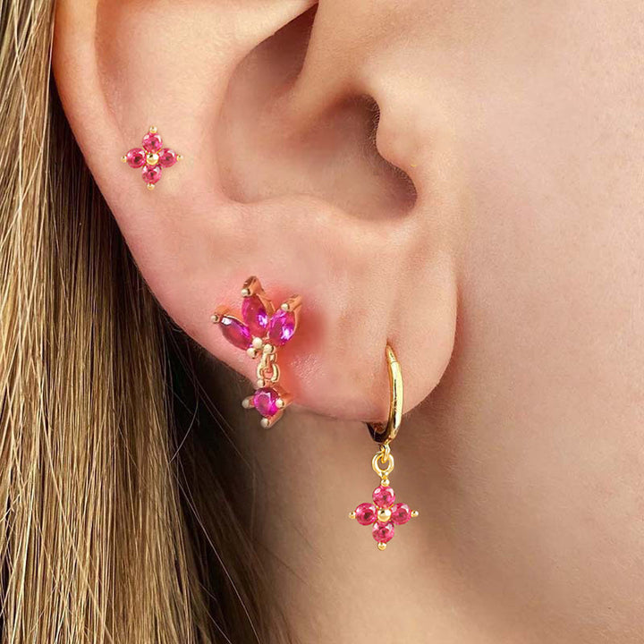 Zircon Ear Studs Copper Plating 18K Real Gold Geometric Shape