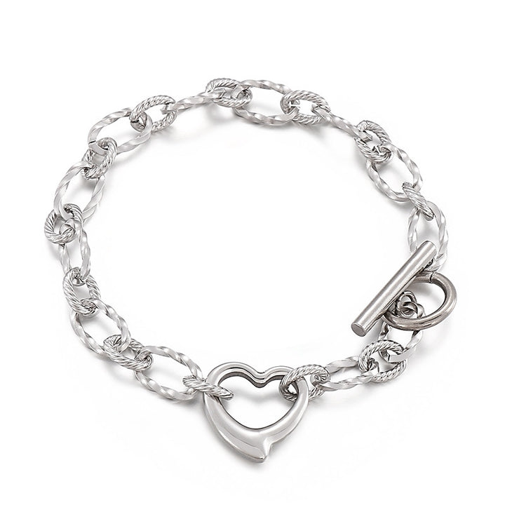 Peach Heart Stitching Chain Hollow Heart Stainless Steel Bracelet