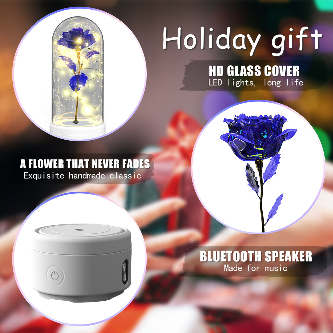 Creative 2 în 1 Flori de trandafir LED Light and Bluetooth Difuzor de Ziua Îndrăgostiților Cadou de Ziua Îndrăgostiților Rose Luminous Night Ornament în acoperire de sticlă