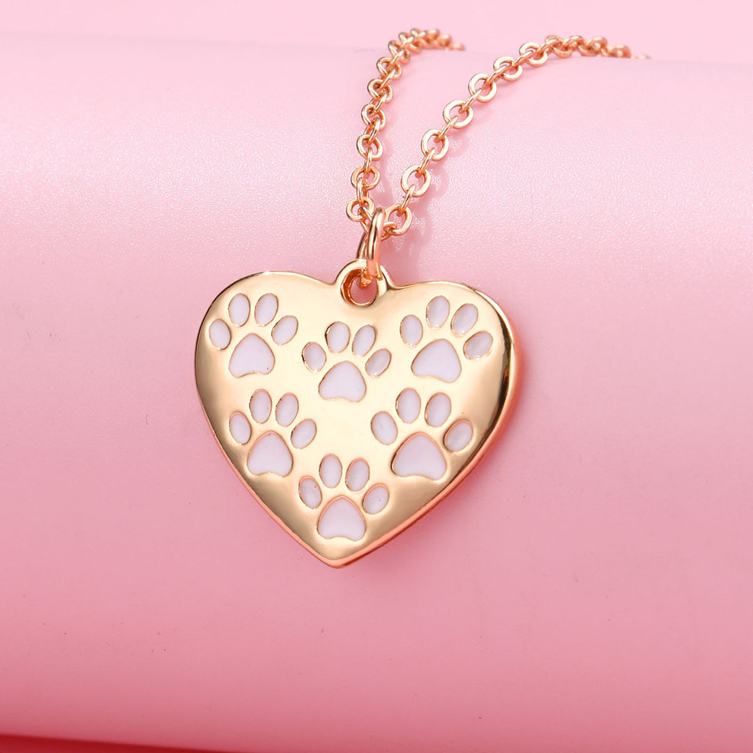 Heart Cat's Paw Necklace Simple Alloy Dripping Oil