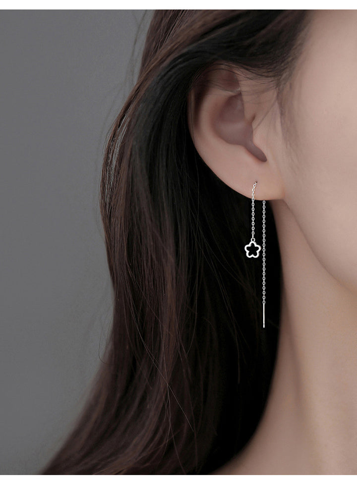 Hollow Flower Earrings Mori Style Simple Special-interest Design Temperament Long Tassel