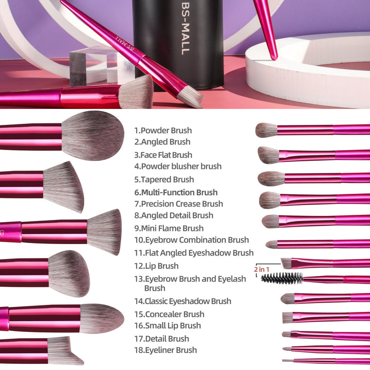 18 Brilliant Red Makeup Brushes Suit In Stock Logo-free Beauty Tools Long Handle Makeup Brushes