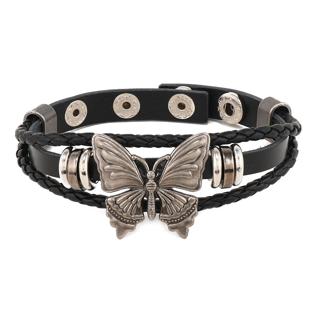 Ins New Dark Style Punk Butterfly Bratara din piele