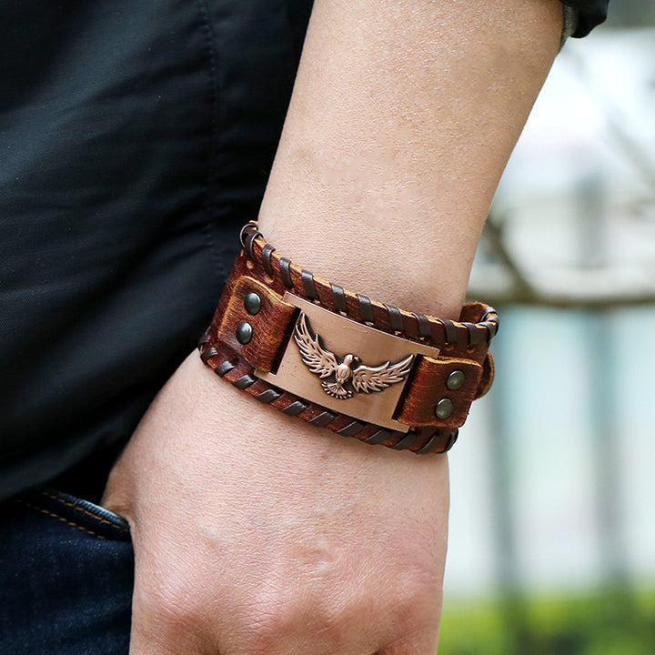 Vintage Weave Nordic Viking Pirate Leather Bracelet