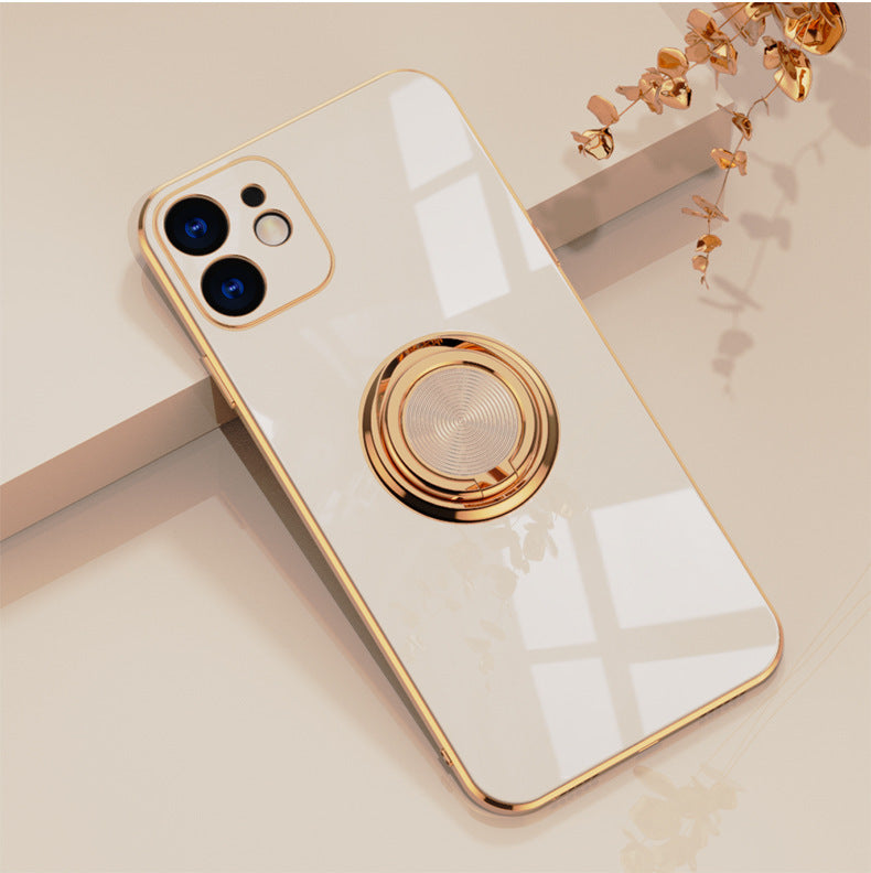 Car Electroplating Solid Color Ring Phone Case