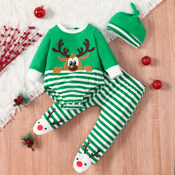 Kids Christmas Elk Striped Hat Set