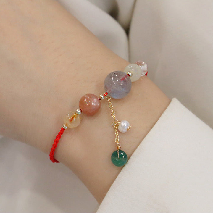 Duobao Lucky Bracelet Wrist String Women's Natural Moonstone Hetian Jade