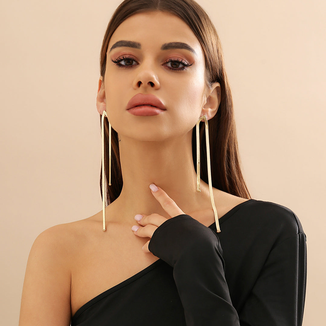 Long Party Snake Bones Chain Tassel Earrings