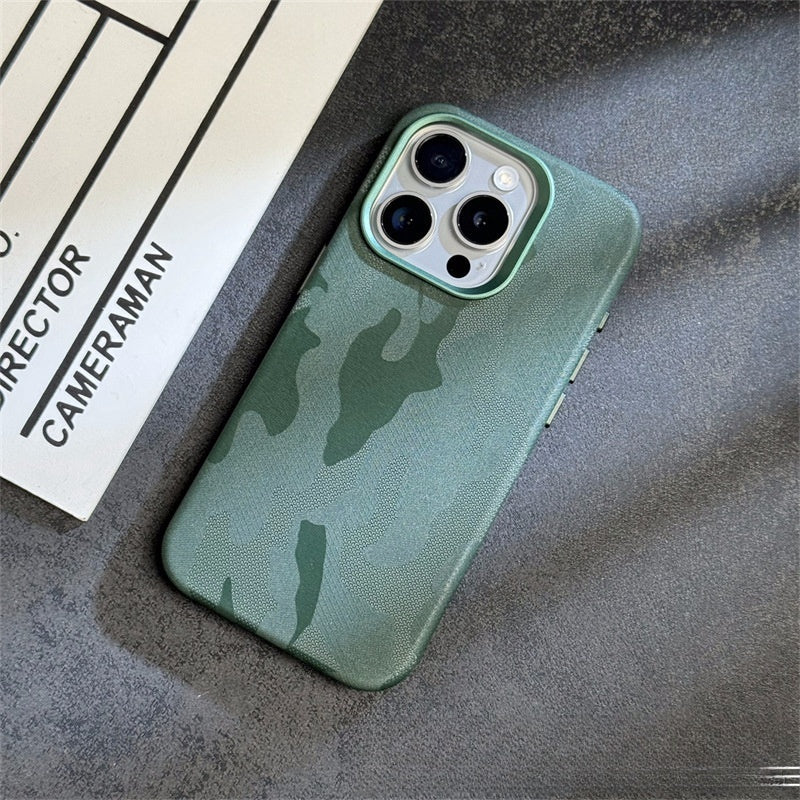 Phone Case Advanced Simple Camouflage Leather Magnetic Drop-resistant Protective Case