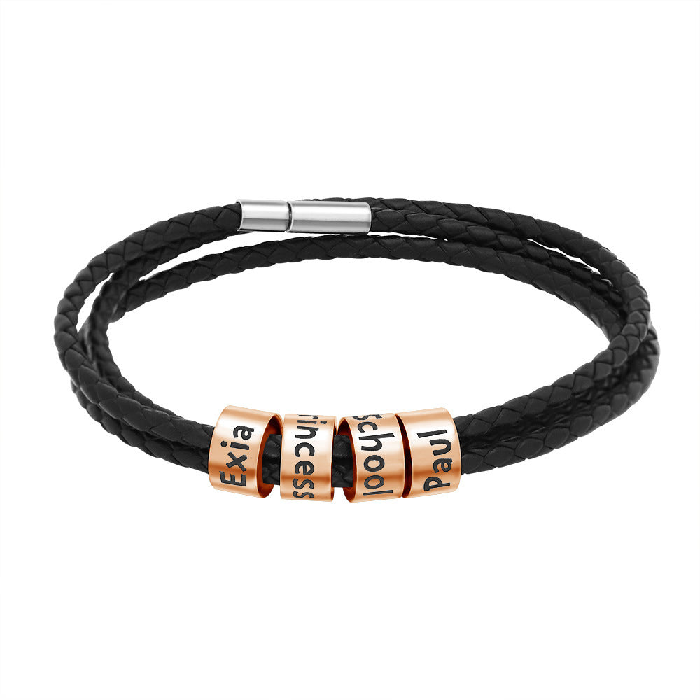 Black Leather Rope Bracelet For Men