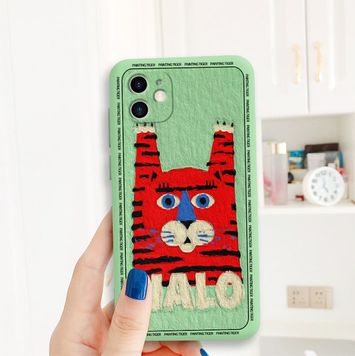 Liquid Silicone Personality Creative Couple Hello Tiger Mobile Phone Case