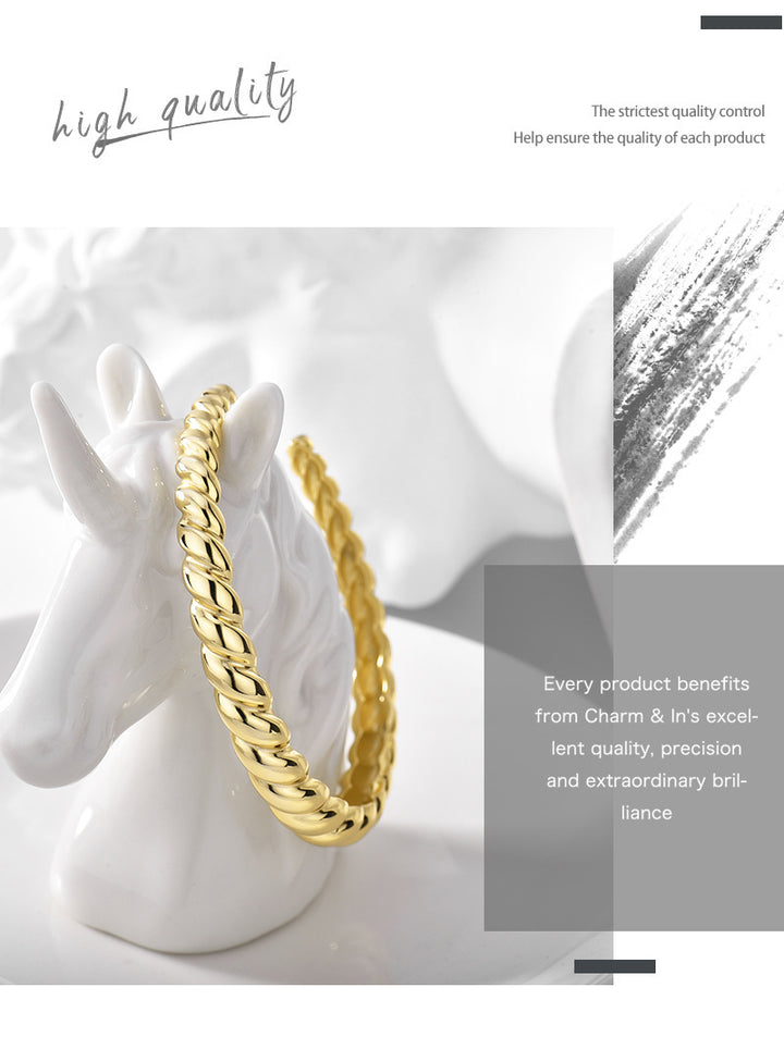 European And American 18K Gold Bracelet Opening Adjustable Simple Croissant Hemp Pattern Brass