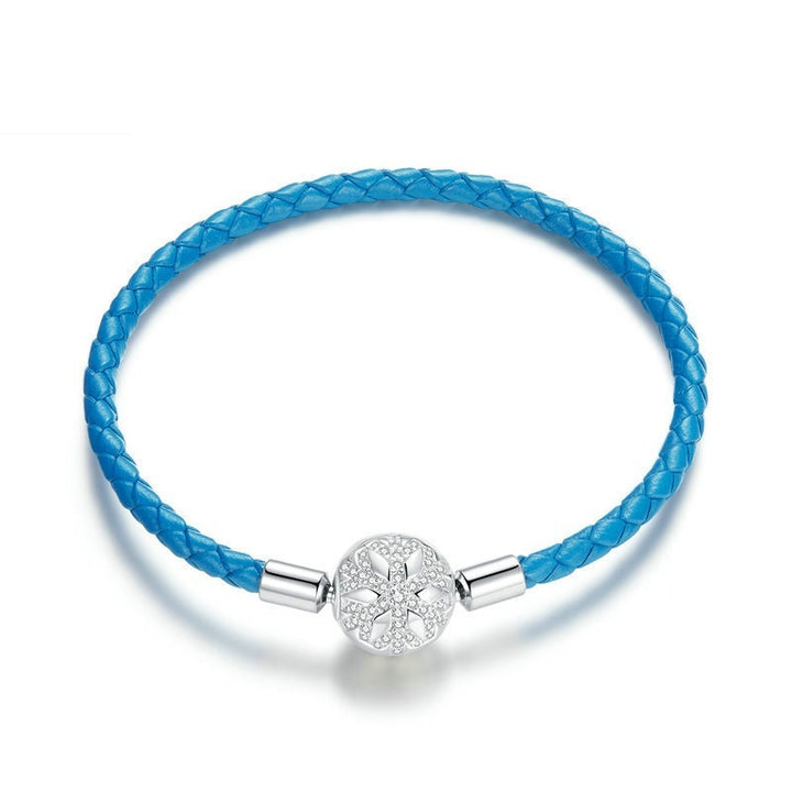 925 Silver Braided Blue Leather Rope Basic Single Chain