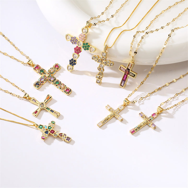 European And American Micro Zircon-inlaid Pendant Cross Necklace