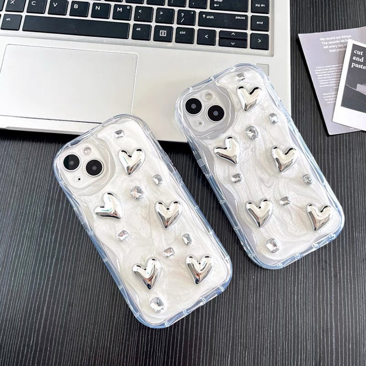 Simple Stereo Glue Silver Love Gem Phone Case