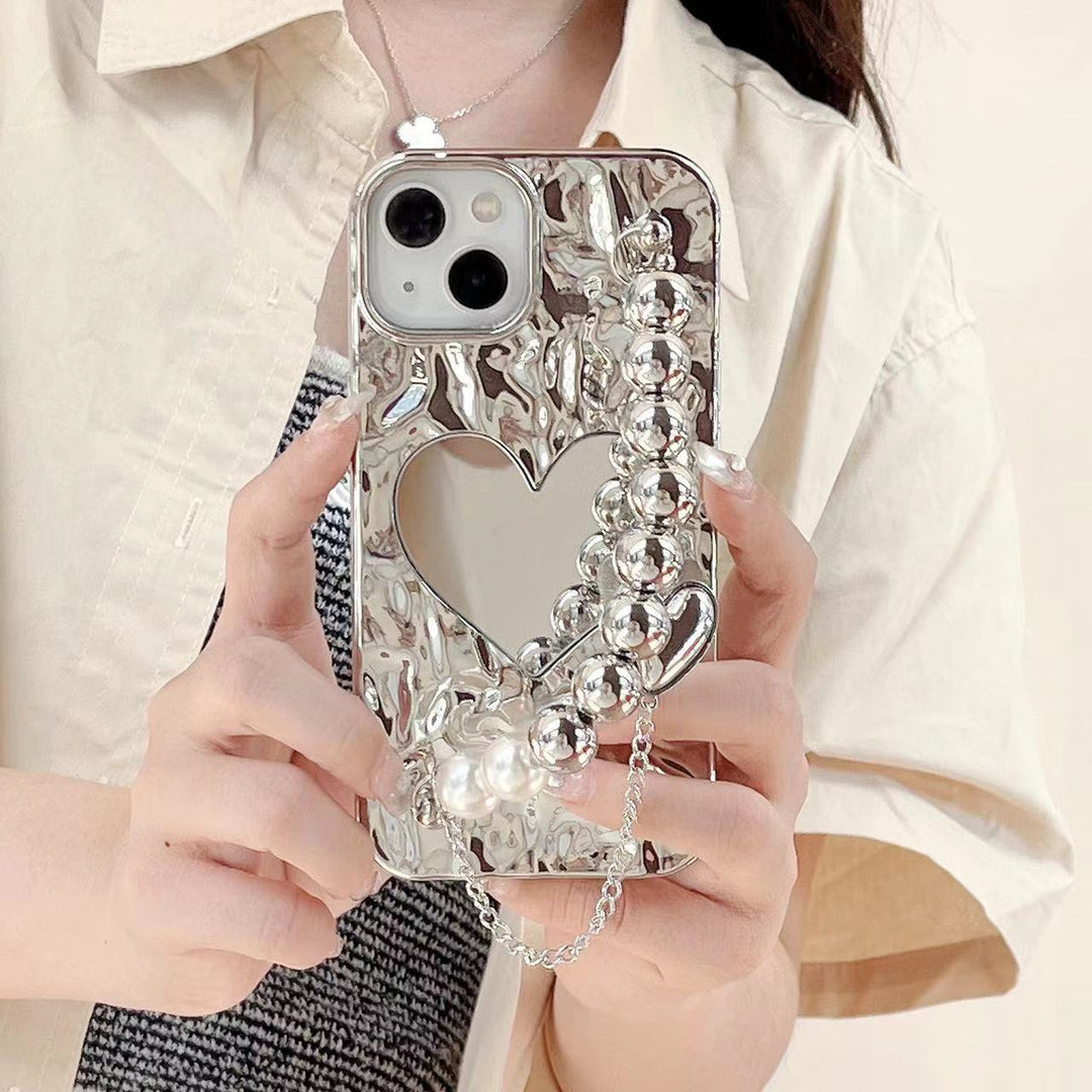 Electroplating Heart Shape Mirror With Bracelet Phone Case