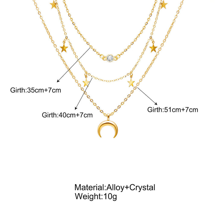 Creative Simple Personality Star And Moon Pendant Multi-layer Necklace