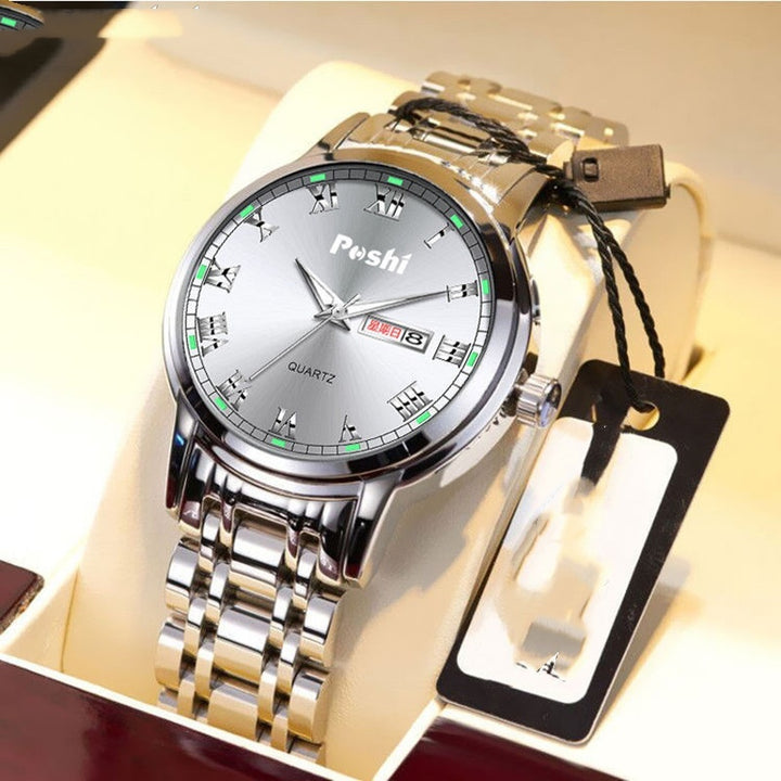 Men's Watch Steel Band Double Calendar Luminous Waterproof