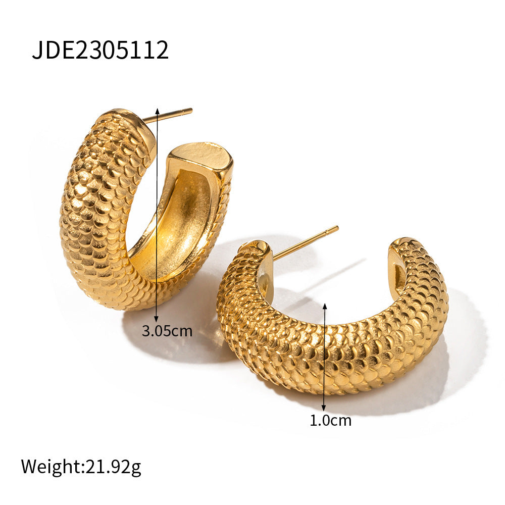 Coarse Cylindrical Scale-shaped C- Shaped Earrings