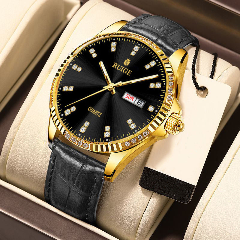 Gold Diamond Men's Quartz Watch Waterproof