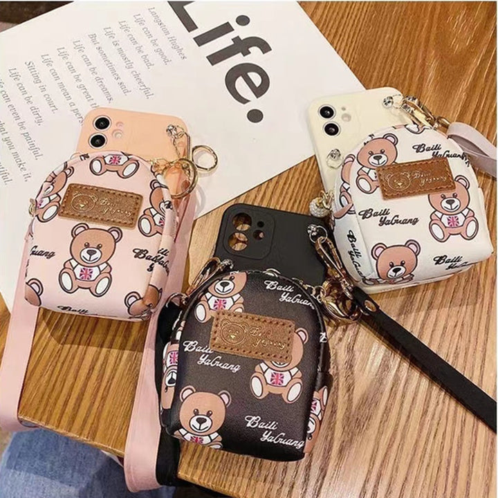 Cute Bear Card Holder With Lanyard Crossbody Phone Case