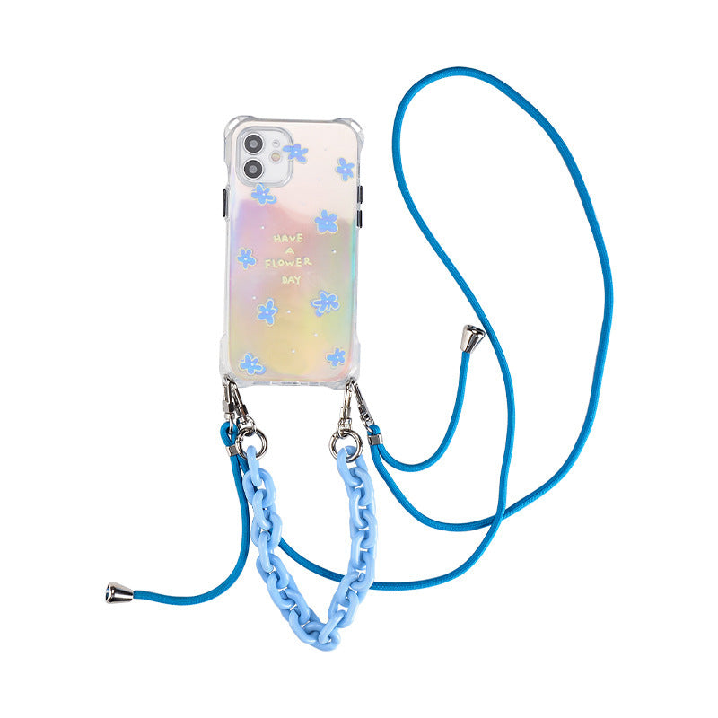 Blue Flower Portable Crossbody Lankard Telefon