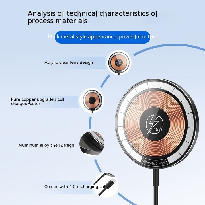 Telefon cu încărcător wireless magnetic transparent, desktop rotund rapid