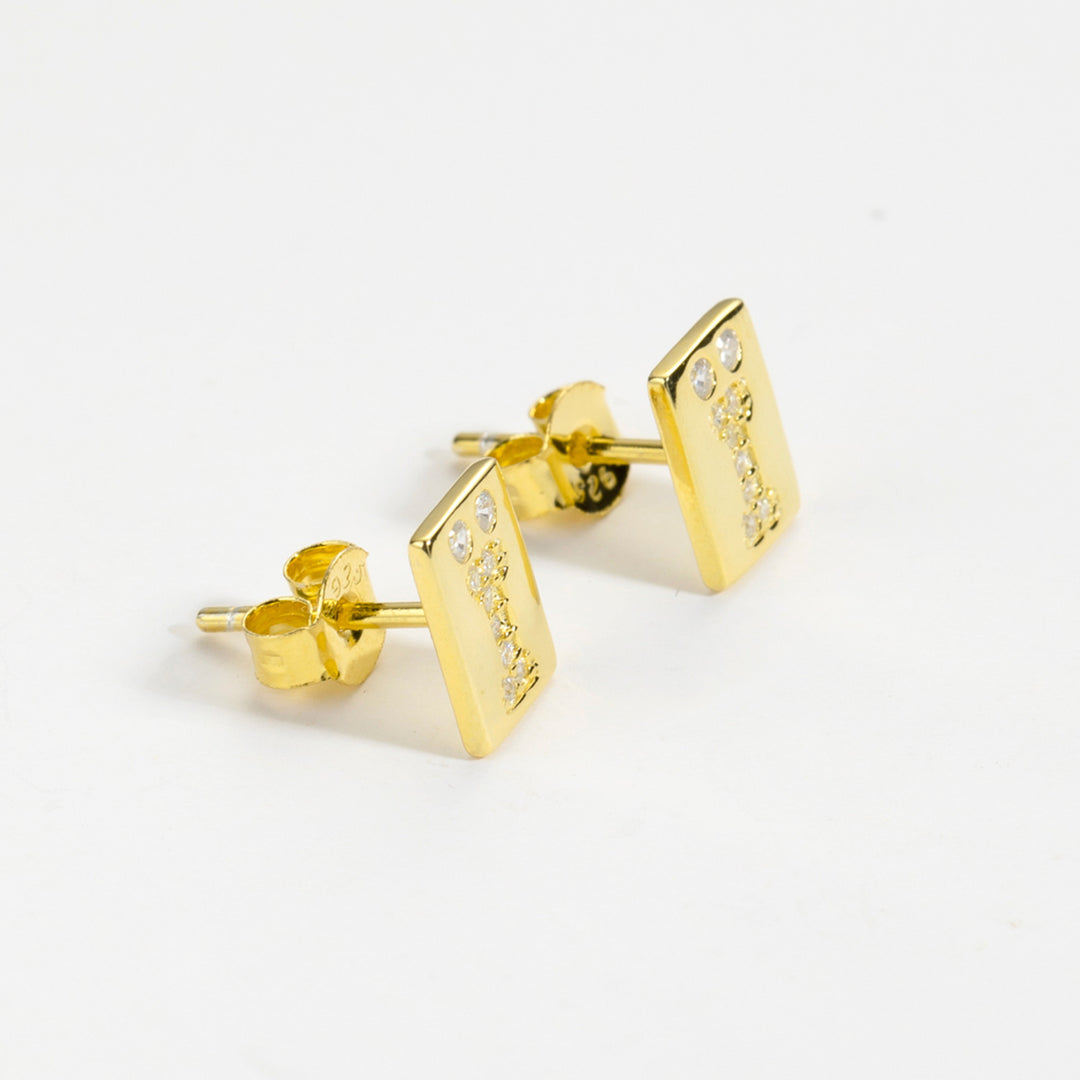 Quadrilateral Letter Large Zircon Stud Earrings