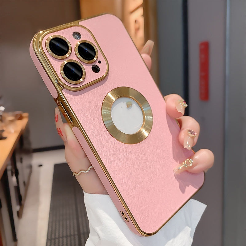 Leather Hollow-out Phone Case Electroplated Advanced Protective Cover