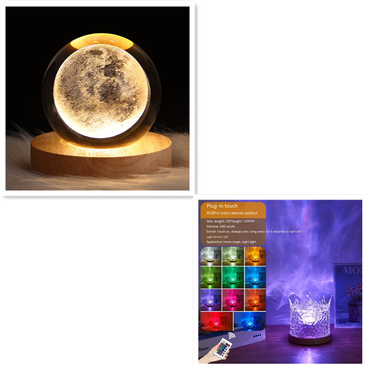 LED Water Ripple Ambient Night Light Night USB Proiecție rotativă lampă de masă de cristal RGB decorare de casă slabă 16 Cadouri de culoare