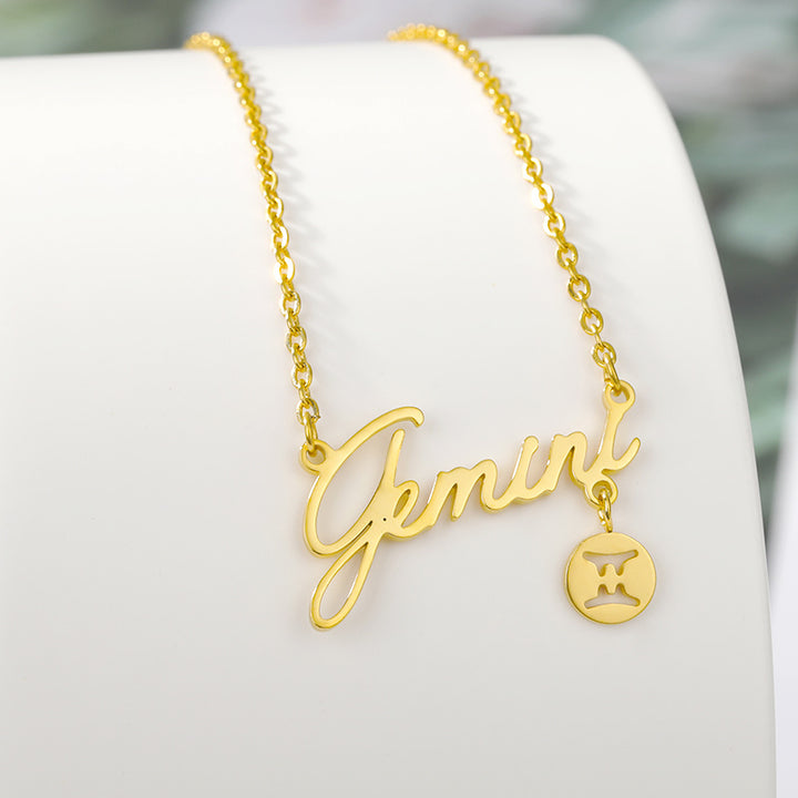 Stainless Steel Zodiac Pendant English Necklace