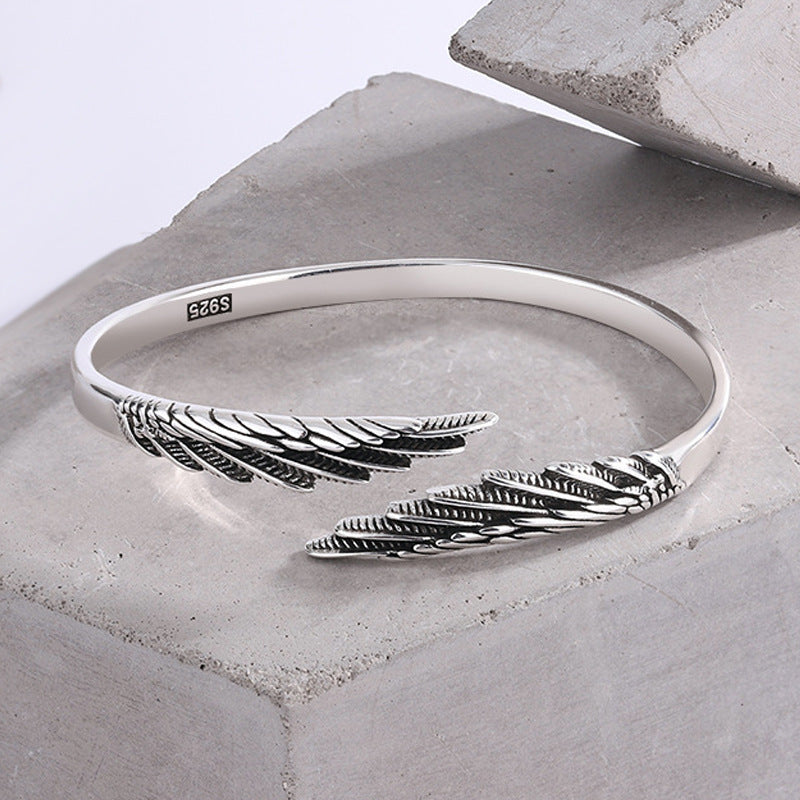 Feather Silver Plated Old Angel Wings Wings Bracelet